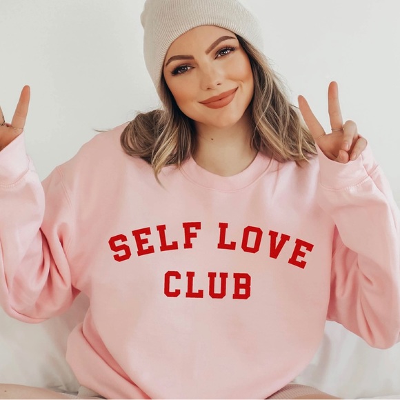 Self Love Club Light Grey Varsity Print Long Sleeve Crewneck Sweatshirt - Picture 2 of 8
